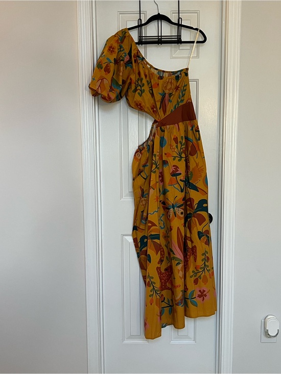 FARM Rio Dresses & Skirts - FARM Rio Mustard One-Shoulder Floral Maxi Dress